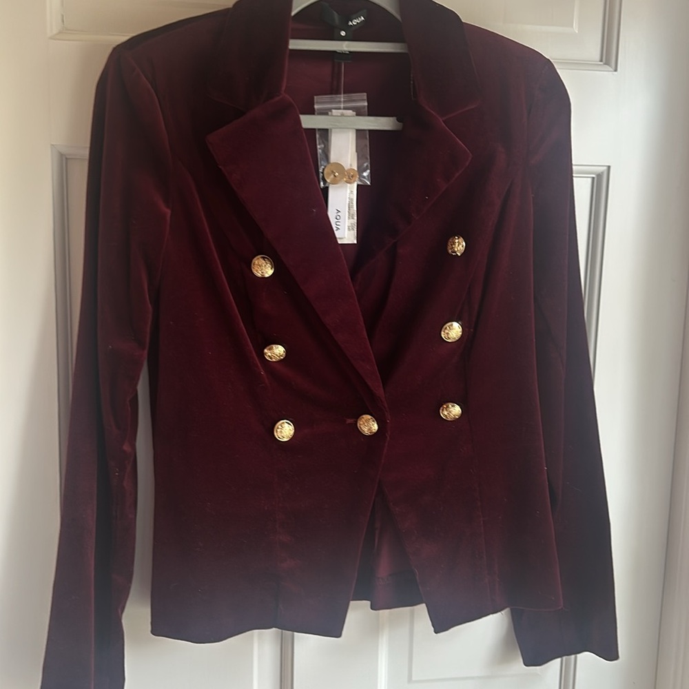 Aqua burgundy cotton velvet blazer, gold buttons NWT size Small